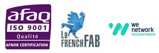 Logo de certifications d' ISO 9001, La French Fab' et WeNetwork