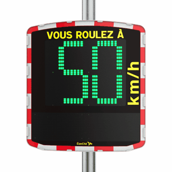 Iconographie animé présentant la face avant et l'arrière du caisson du radar pédagogique EVOLIS Vision.