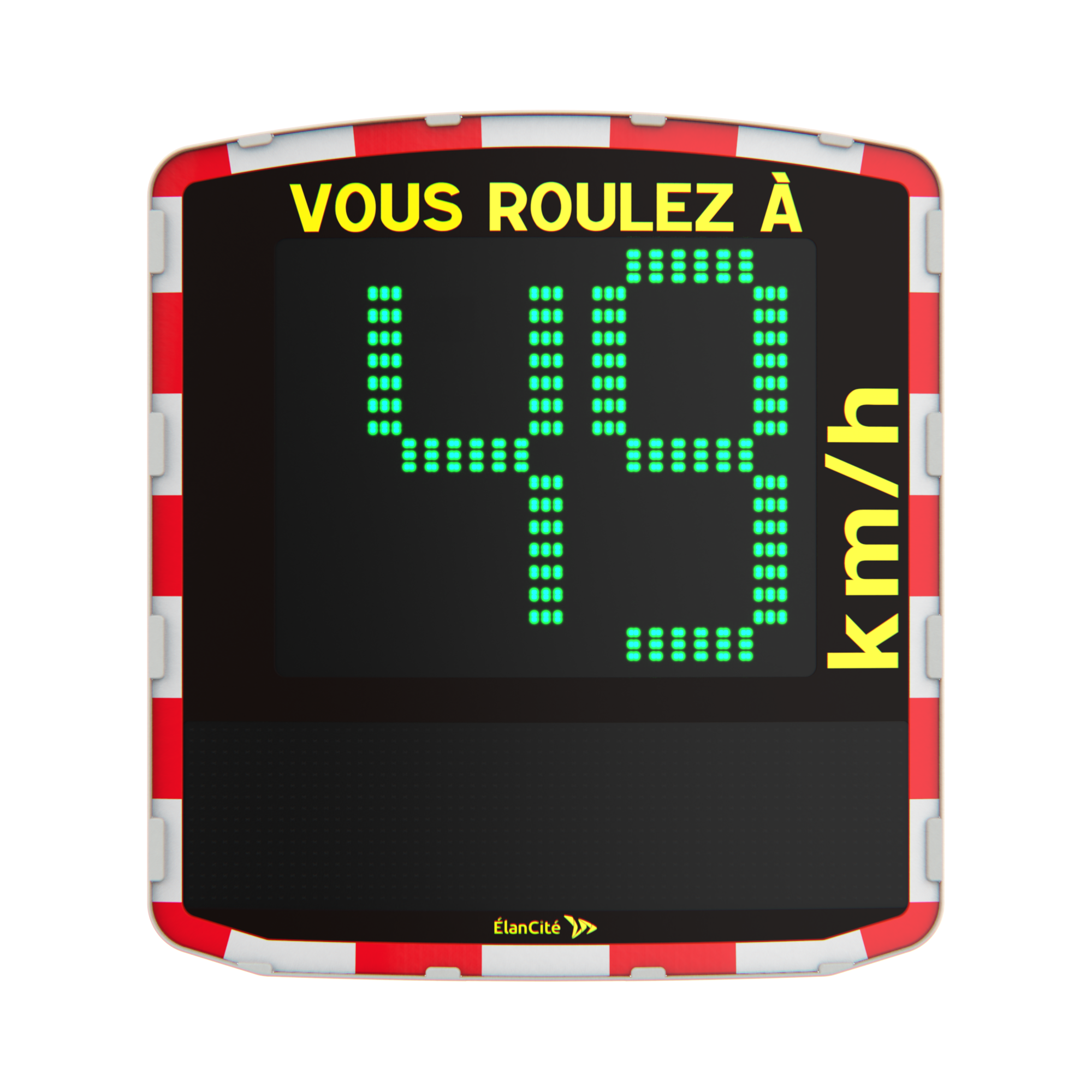 Visuel du radar pédagogique EVOLIS Vision qui affiche une allure de vitesse de 49 km/h.