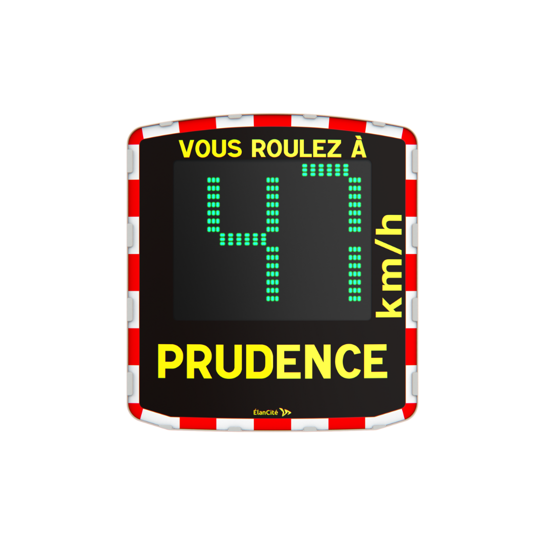 Packshot d'un radar pédagogique mobile EVOLIS Mobility qui affiche une allure de vitesse autorisée de 47km