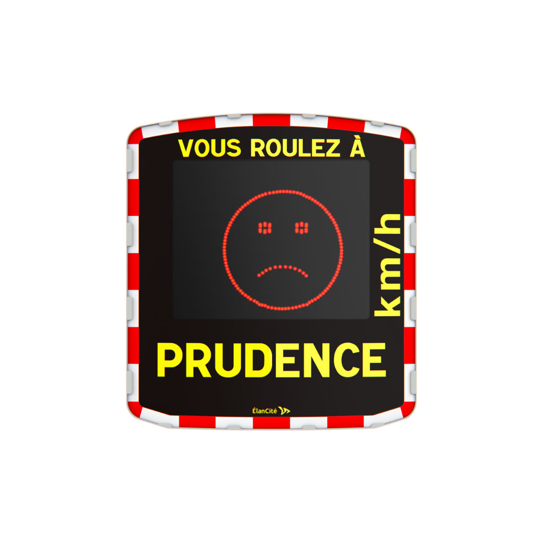 Packshot d'un radar pédagogique mobile EVOLIS Mobility qui affiche un smiley rouge