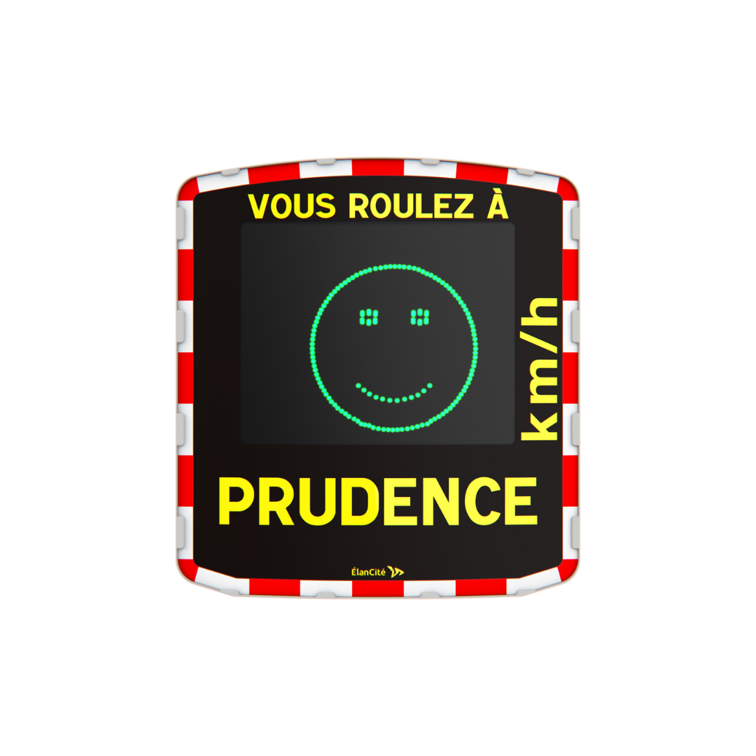 Packshot d'un radar pédagogique mobile EVOLIS Mobility qui affiche un smiley vert